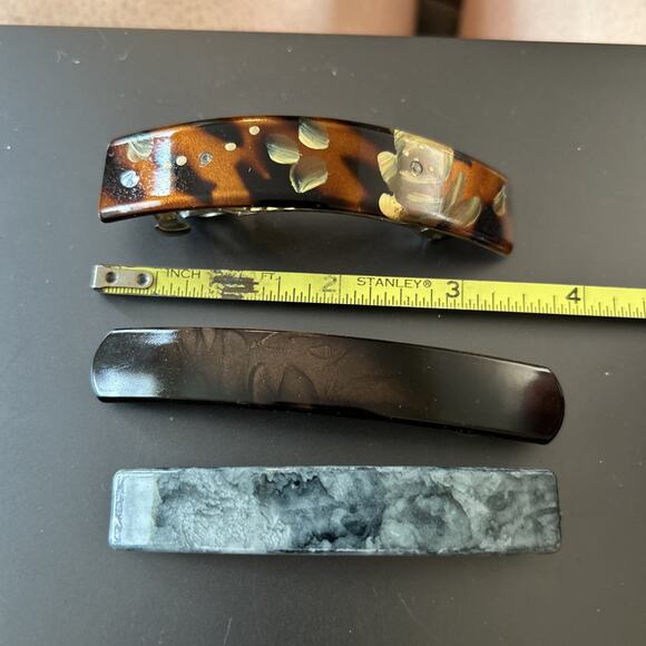 Lot Of 3 Vintage Hair Barrette Tortoise Shell Hand Painted Marble Shiny - Picture 5 of 5